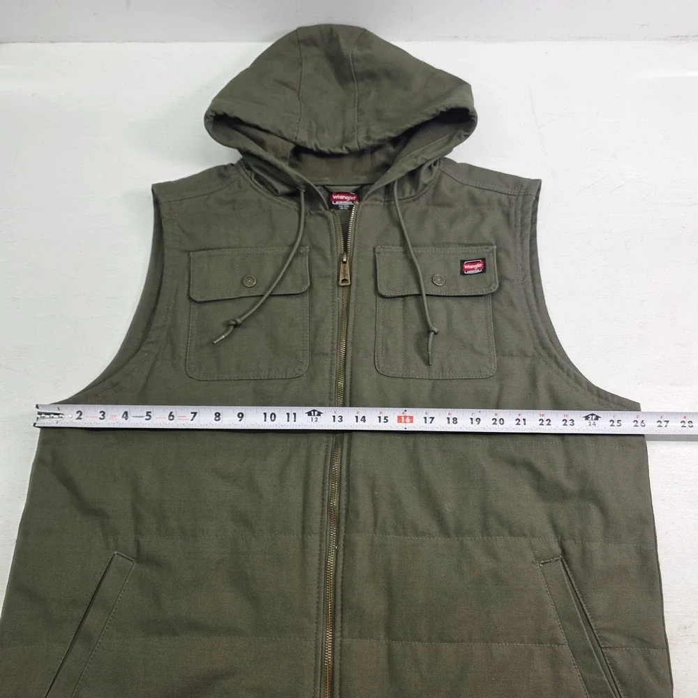 Wrangler Workwear Green Canvas Hooded Sleeveless Zip Vest Jacket Men's‎ 2XL EUC